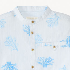 Chemise manches courtes col mao imprimé corail pour garçon 