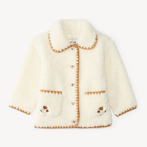 Veste bébé fille en sherpa moutonnée et broderie fantaisie 