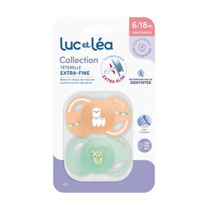 Lot de 2 sucettes silicone Extra-fines 6-18M lama/cactus 