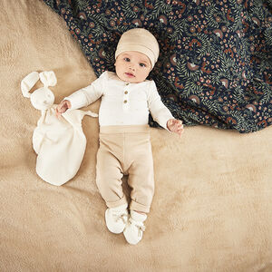 Combinaison bébé naissance garçon en gaze de coton brodée - beige, Bébé