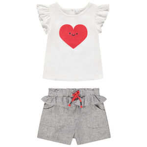 Ensemble avec t-shirt print coeur et short en maille chinée 