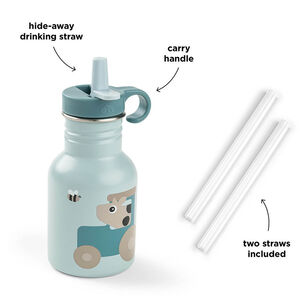 Gourde inox avec paille Tiny Farm Bleu 350ML 