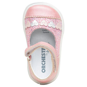 Babies en cuir rose irisé à empiècements coeur pour bébé fille 