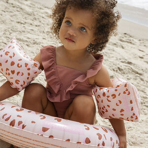 Bouée gonflable vieux rose imprimé léopard  