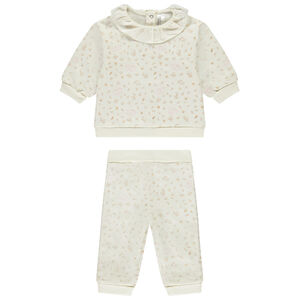 Ensemble pull à col volanté + bas imprimé fantaisie pour bébé fille 