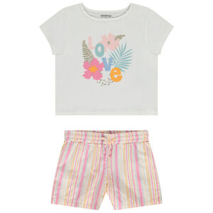 Set 2 pièces t-shirt manches courtes print fantaisie + short pour fille 