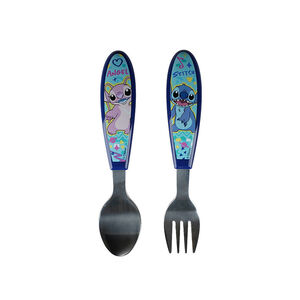 Set de 2 couverts en inox Stitch & Angel Disney bleu 