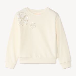 Sweat fille en molleton motif fleurs en perles 