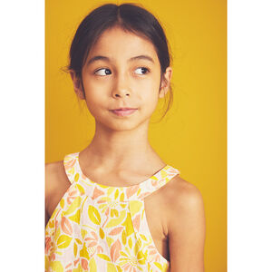 Robe à bretelles imprimé floral rétro fille 