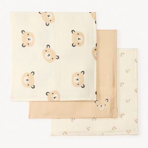 Lot de 3 langes en coton biologique motifs oursons pour bébé 