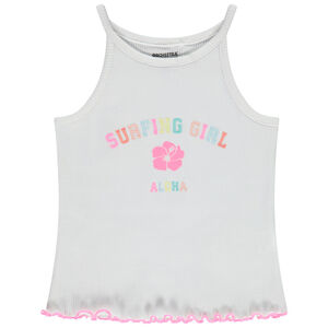 Débardeur côtelé à broderie multicolore et print fille 