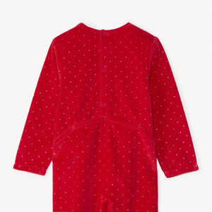 Dors-bien en velours avec patch brodé cerf et imprimé pois pour bébé fille 