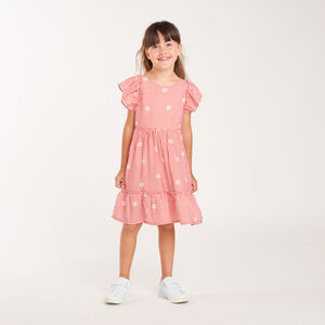 Robe fille à motif vichy et manches courtes volantées 