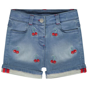 Short en denim avec broderies cerises pour bébé fille  