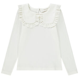 T-shirt manches longues côtelé à col brodé pour fille 