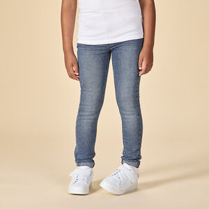 Jean skinny effet délavé avec jacron en simili cuir fille 