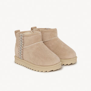 Bottes fourrée beige à zip et bande brodée pour fille  