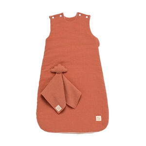 Gigoteuse ouatinée en gaze 0-6M TOG 2 + doudou mouchoir terracotta 