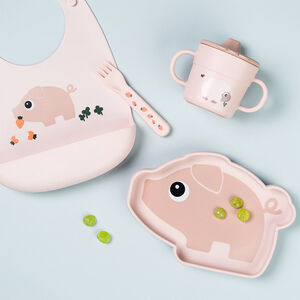 Bavoir en silicone avec poche Pigee rose 