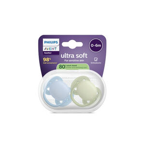 Lot de 2 sucettes silicone 0-6M Ultra Soft unies (lot aléatoire) 