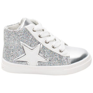 Bottillons argentés pailletés à lacets et zip pour bébé fille 