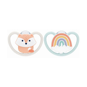 Lot de 2 sucettes en silicone 0-6M Space renard/arc-en-ciel 