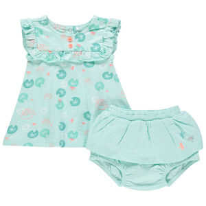 Ensemble avec tunique imprimée nénuphars et bloomer 