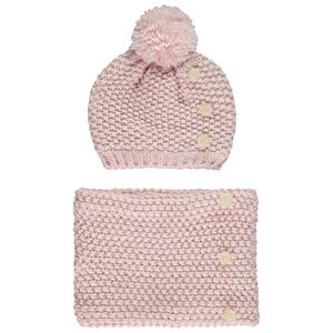Set bonnet + snood en tricot point de blé et lurex pour fille 