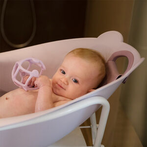Balle de dentition en silicone rose pastel  