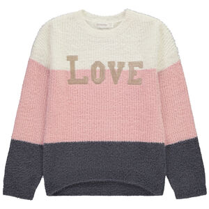 Pull en tricot poilu multipoint effet colorblock et sequins fille 