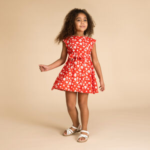 Robe manches courtes ceinturée imprimé fleurs pour fille 