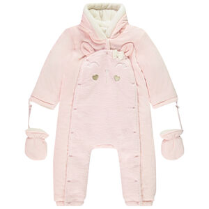 Combi-pilote lapin en velours pour bébé fille avec finitions différentes selon l'âge 