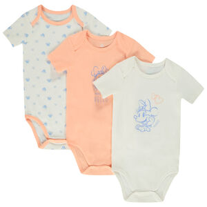 Lot de 3 bodies manches courtes Minnie Disney pour bébé fille avec ouvertures différentes selon l'âge 
