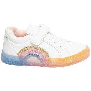 Baskets basses à lacets et scratch motif arc-en-ciel pour enfant fille 