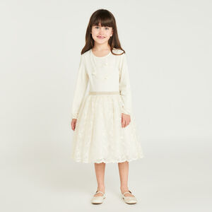 Robe manches longues effet 2 en 1 en tulle brodé pour fille 