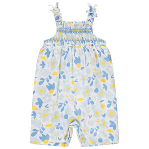 Combishort imprimé floral à smocks pour bébé fille 