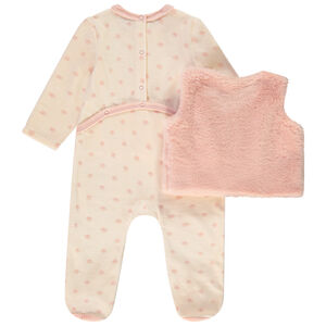 Ensemble gilet effet fourrure + dors-bien pour bébé fille avec ouvertures différentes selon l'âge 