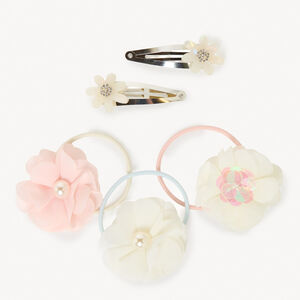 Lot de 2 barrettes et 3 élastiques à fleurs pour fille 