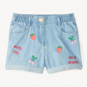 Short en jean broderie fraises et cerises pour fille 