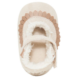 Babies en tissu avec franges fantaisie doublées en fausse fourrure 