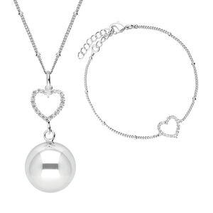 Coffret bola de grossesse + bracelet Cœur de cristal plaqué argent 