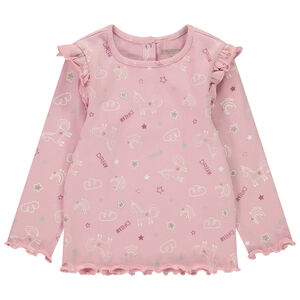 T-shirt manches longues volantée en maille côte fantaisie pour bébé fille 