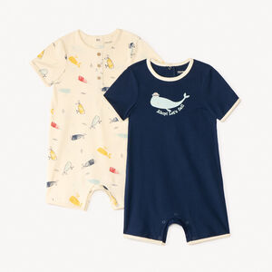 Lot de 2 combinaisons courtes en maille motifs baleines pour bébé garçon 