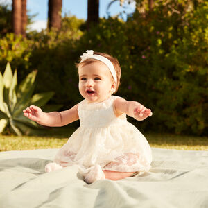 Combinaison courte 2-en-1 en tulle brodée pour bébé fille 