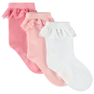 Lot de 3 paires de chaussettes à dentelle volantée pour bébé fille 