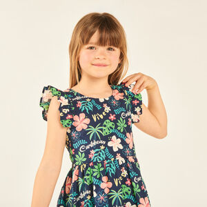 Robe manches courtes imprimée fleurie à dos nu fille 