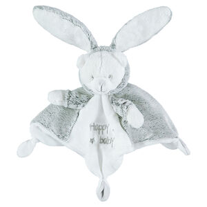Doudou plat lapin en sherpa avec inscriptions brodées 