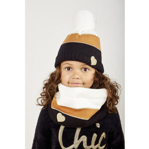 Ensemble en tricot bonnet + snood effet color block fille 