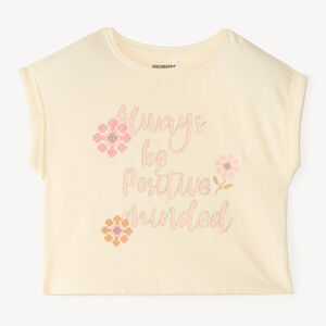 T-shirt fille manches courtes print fantaisie et fleuri 
