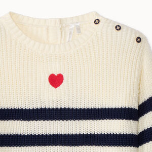 Pull tricot côte marinière avec cœur brodé pour bébé fille 